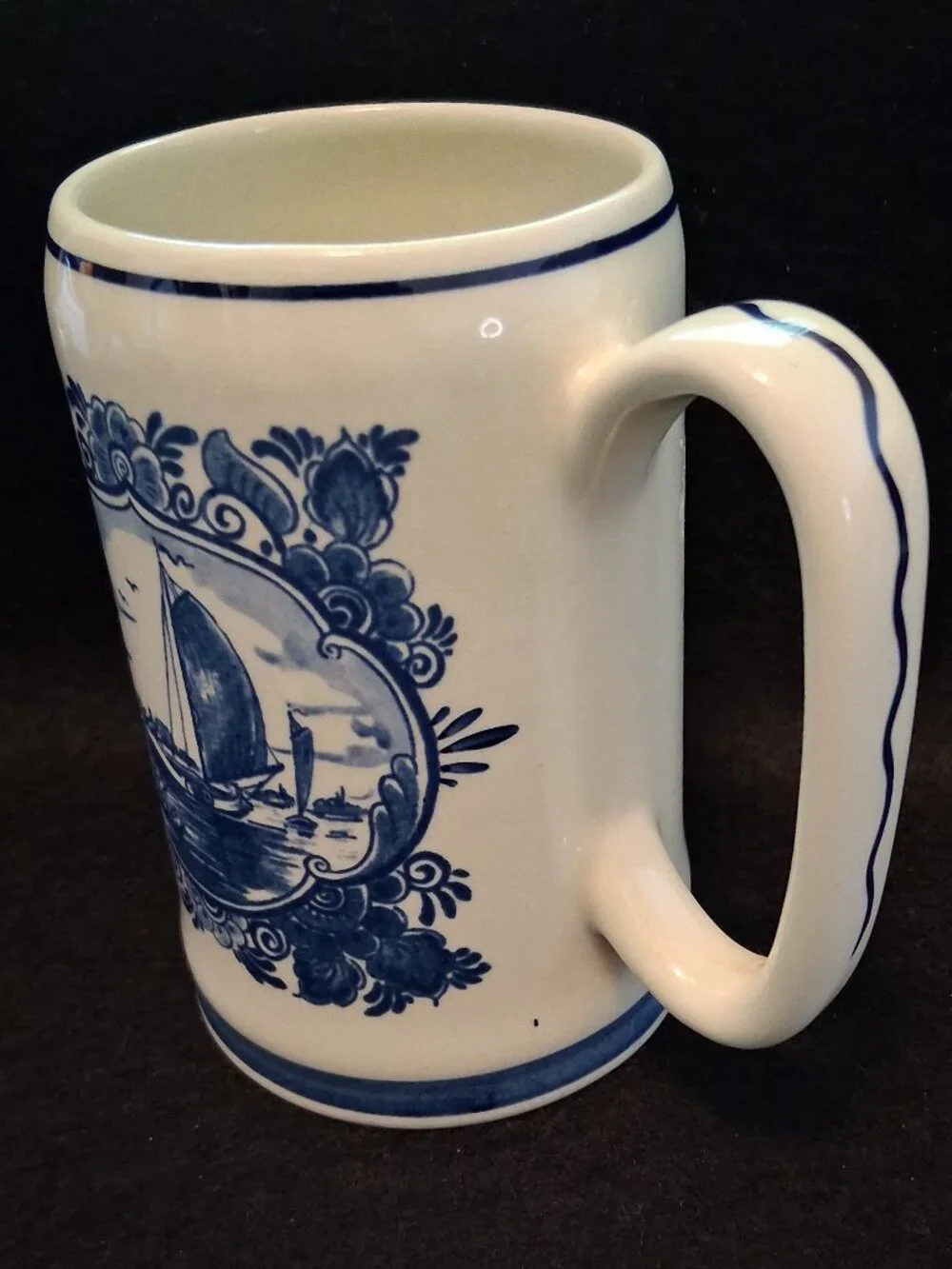 Vintage 1960s Delfts Holland Blue White Hand Painted Windmill Beer Stein Mug - Picture 4 of 7